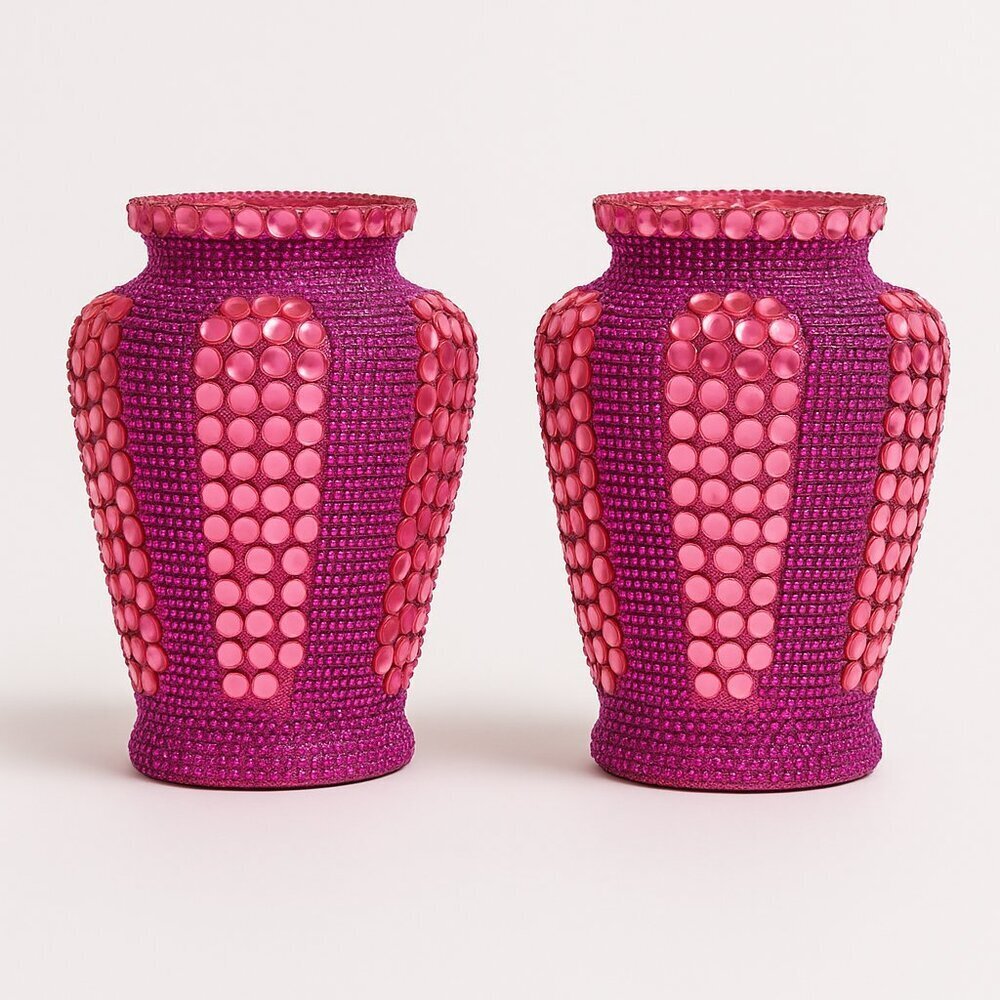 Set of 2 Handmade Pink Rhinestone Vases – Sparkling Glam Home Décor